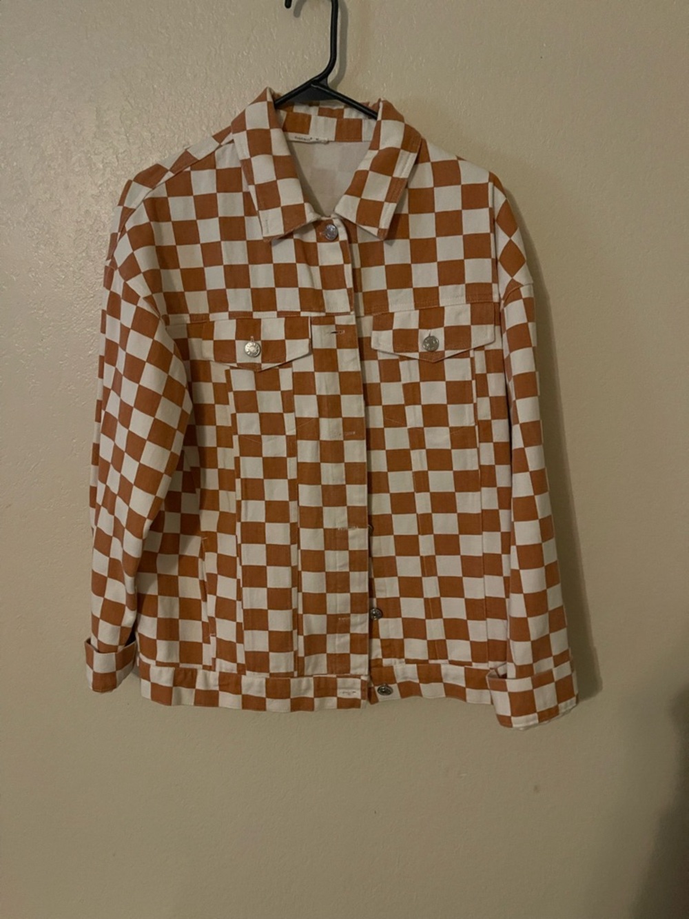 Timing Brown and White Checkered Jean Jacket